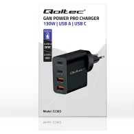 Ładowarka sieciowa Qoltec GaN POWER PRO 52383 - 130W, 2x USB-C, 2x USB-A, 5-20V, 1.5-5A, PD, Czarna