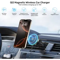 Ładowarka samochodowa Unitek Qi2 Magnetic Wireless Car Charger P1404ABK01 - do 15W, Czarna