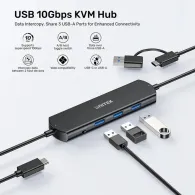 Przełącznik KVM Unitek USB 10Gbps KVM Hub U1344ABK01 - 2 urządzenia, 3x USB-A, Czarny