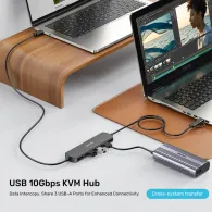 Przełącznik KVM Unitek USB 10Gbps KVM Hub U1344ABK01 - 2 urządzenia, 3x USB-A, Czarny