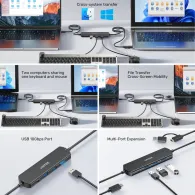 Przełącznik KVM Unitek USB 10Gbps KVM Hub U1344ABK01 - 2 urządzenia, 3x USB-A, Czarny