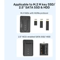 Obudowa na dysk M.2 i 2,5" SSD Unitek S1229CBK01 - USB 3.2 Gen 2, do M.2 NVMe (2242, 2260, 2280) i 2.5" SATA SSD, Czarna