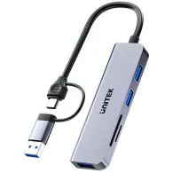 Hub USB Unitek uHUB P5+ 5-in-1 H1320AGY01 - 3x USB-A 3.2 Gen 1, Czytnik kart SD i microSD, Szary