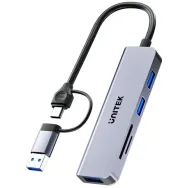 Hub USB Unitek uHUB P5+ 5-in-1 H1320AGY01 - 3x USB-A 3.2 Gen 1, Czytnik kart SD i microSD, Szary