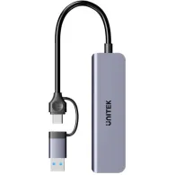 Hub USB Unitek uHUB P5+ 5-in-1 H1320AGY01 - 3x USB-A 3.2 Gen 1, Czytnik kart SD i microSD, Szary