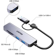 Hub USB Unitek uHUB P5+ 5-in-1 H1320AGY01 - 3x USB-A 3.2 Gen 1, Czytnik kart SD i microSD, Szary