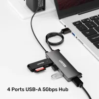 Hub USB Unitek USB-A Y-3145C - 4x USB-A 3.2 Gen 1, 1x Micro USB, Czarny