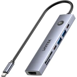 Hub USB Unitek USB-C 7w1 H1124AGY01 - 4K 60Hz, PD 100W, włącznik HDMI, Szary