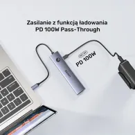 Hub USB Unitek USB-C 7w1 H1124AGY01 - 4K 60Hz, PD 100W, włącznik HDMI, Szary