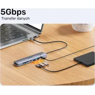 Hub USB Unitek USB-C 7w1 H1124AGY01 - 4K 60Hz, PD 100W, włącznik HDMI, Szary