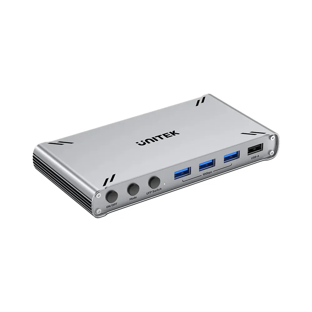 Przełącznik KVM Unitek USB-C 10Gbps HDMI Split-Screen KVM Switch D1118AGY01-EU - 5x USB-A, Szary