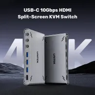 Przełącznik KVM Unitek USB-C 10Gbps HDMI Split-Screen KVM Switch D1118AGY01-EU - 5x USB-A, Szary
