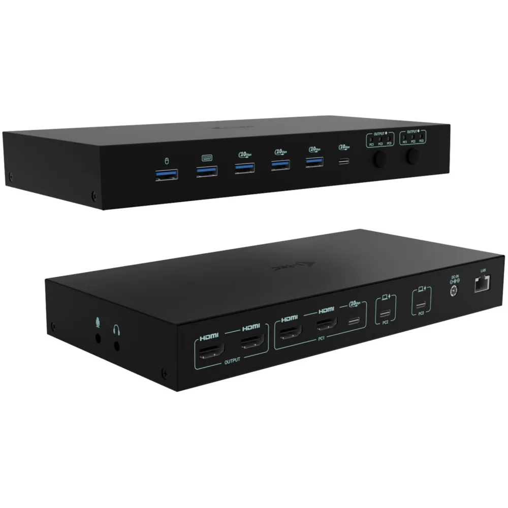 Stacja dokująca i-tec USB-C KVM Dock PRO Three Hosts C31KVMDOCKPDPRO - Dual Video, 2x PD max 92W, Czarna