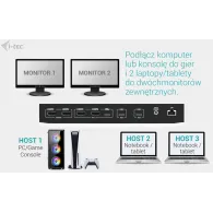 Stacja dokująca i-tec USB-C KVM Dock PRO Three Hosts C31KVMDOCKPDPRO - Dual Video, 2x PD max 92W, Czarna