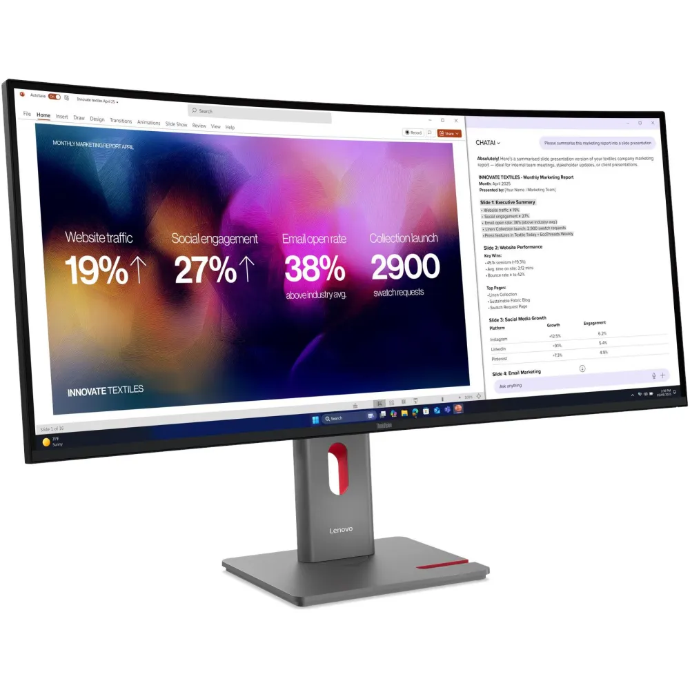 Monitor Lenovo ThinkVision P40WD-40 64B4XAT1EU - 39,7/5120x2160 (UW5K)/24Hz-120Hz/21:9/zakrzywiony/IPS/HDR/6 ms/USB-C/Czarny - zdjęcie