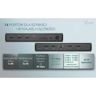 Stacja dokująca i-tec Thunderbolt4 2x Display Docking Station Gen3 TB4DUALDPDOCKPDPRO - Czarna
