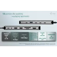 Stacja dokująca i-tec USB-C Metal Nano 3x Display Dock C31NANOTRIPLED140 - PD 140W, i-tec Universal Charger 140 W