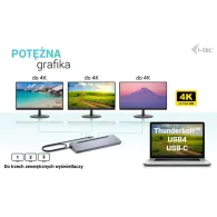 Stacja dokująca i-tec USB-C Metal Ergonomic 3x 4K Display Docking Station C31FLAT2PDPRO100W - PD 100 W, Zasilacz 100 W