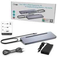 Stacja dokująca i-tec USB-C Metal Ergonomic 3x 4K Display Docking Station C31FLAT2PDPRO100W - PD 100 W, Zasilacz 100 W