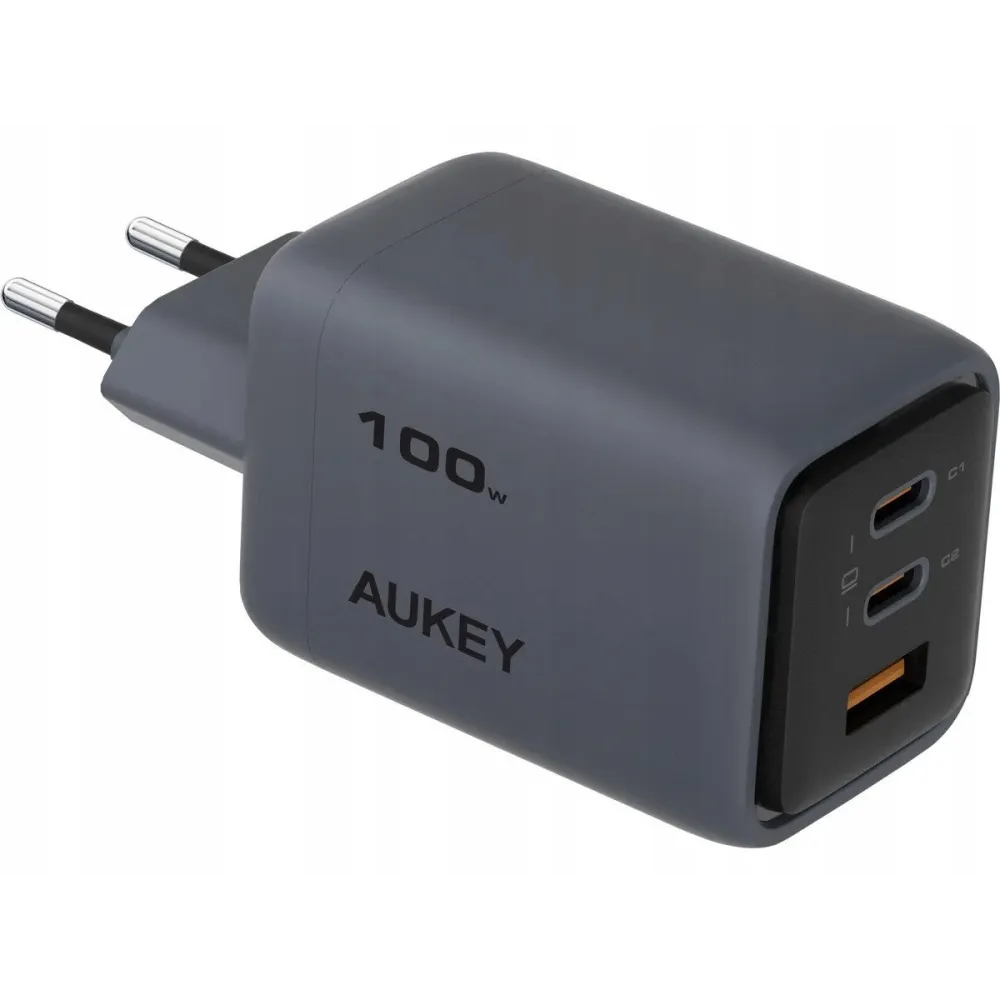 Ładowarka sieciowa AUKEY PA-C5 - 1x USB-A, 2x USB-C, Power Delivery 3.0 5A 100W, Szara