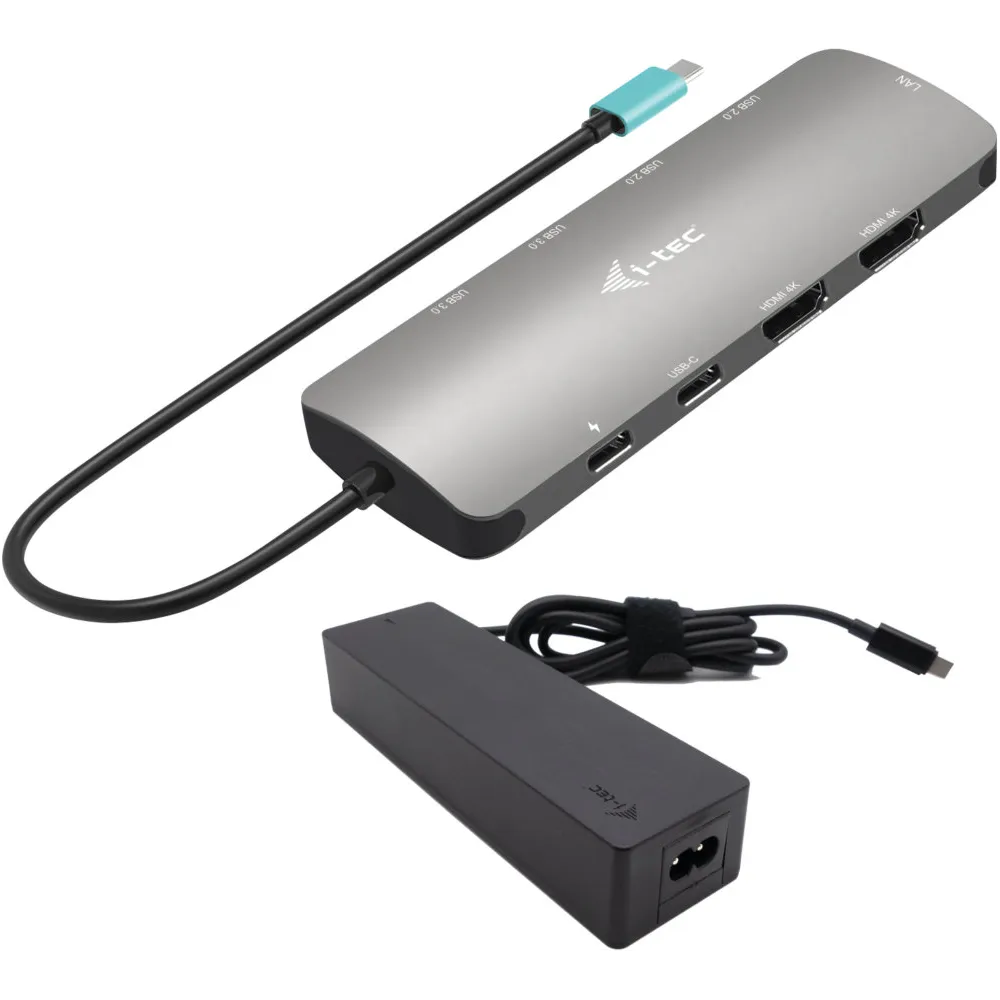 Stacja dokująca i-tec USB-C Metal Nano 2x Display Docking Station with PD 100 W C31NANOHDM2D100 - Zasilacz 100W