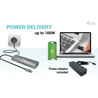Stacja dokująca i-tec USB-C Metal Nano Docking Station 4K HDMI LAN with Power Delivery 100W C31NANOLANPD100 - Zasilacz 100W