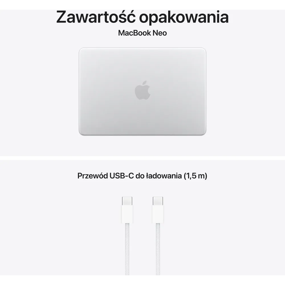 Zdjęcie produktu Laptop Apple MacBook Neo 13 2026 MHFC4ZE/A - A18 Pro/13" 2408x1506 Liquid Retina/RAM 8GB/SSD 512GB/Srebrny/1 rok Carry-in