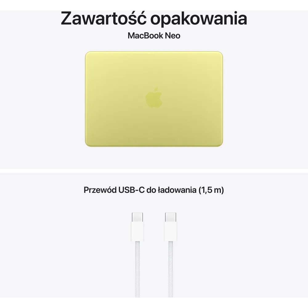 Laptop Apple MacBook Neo 13 2026 MHFE4ZE/A - A18 Pro/13" 2408x1506 Liquid Retina/RAM 8GB/SSD 512GB/Żółty/macOS/1 rok Carry-in