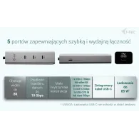 Hub USB-C i-tec C31HUBMETAL8KPDPRO - 2x USB-C 3.2 Gen 1, 2x USB-C 3.2 Gen 2, 1x USB-C 3.2 Gen 2 (DP), Srebrny