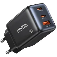 Ładowarka sieciowa Unitek Zeno 65W 3-Port GaN Wall Charger P1130ABK01-EU - 2x USB-C, 1x USB-A, Czarna