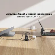 Ładowarka sieciowa Unitek Zeno 65W 3-Port GaN Wall Charger P1130ABK01-EU - 2x USB-C, 1x USB-A, Czarna