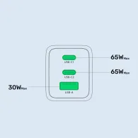 Ładowarka sieciowa Unitek Zeno 65W 3-Port GaN Wall Charger P1130ABK01-EU - 2x USB-C, 1x USB-A, Czarna