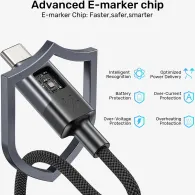 Kabel Unitek USB-C PD 60W 480Mbps z wyświetlaczem C14158ABK01-1M, 1 m, USB 2.0, z oplotem, Czarny | Sklep ITnes.pl, IT for BUSINESS