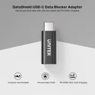Adapter USB-C Unitek DataShield USB-C Data Blocker Adapter A1055ABK01 - 240W (48V/5A), Czarny