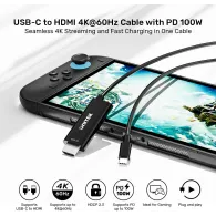 Kabel Unitek USB-C do HDMI 4K@60Hz z portem USB-C V1439ABK01 - 2 m, PD 100W, Czarny