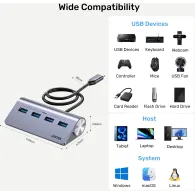HUB USB Unitek uHUB Q4 4-in-1 USB -C Hub with 4 Ports USB-A H1337BGY01 - 4x USB-A