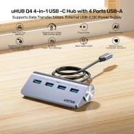 HUB USB Unitek uHUB Q4 4-in-1 USB -C Hub with 4 Ports USB-A H1337BGY01 - 4x USB-A