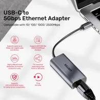 Karta sieciowa USB-C Unitek U1343AGY01 - 1x 100|1000|2500Mbps RJ45, USB-C 3.2 Gen 1, Szara