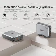 Ładowarka sieciowa Unitek 188W PD3.1 Desktop GaN Charging Station P1234AGY01-EU - 3x USB-C, 2x USB-A