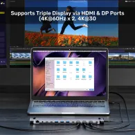 Stacja dokująca KVM z funkcją podstawki Unitek  uHUB15+ USB-C Triple 4K KVM Docking Station D1106AGY01 - Szara