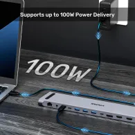 Stacja dokująca KVM z funkcją podstawki Unitek  uHUB15+ USB-C Triple 4K KVM Docking Station D1106AGY01 - Szara