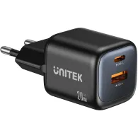 Ładowarka sieciowa Unitek Zeno 20W Dual-Port Gan Wall Charger P1128ABK01-EU - 1x USB-A, 1x USB-C, Czarna