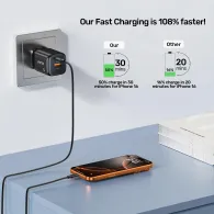 Ładowarka sieciowa Unitek Zeno 20W Dual-Port Gan Wall Charger P1128ABK01-EU - 1x USB-A, 1x USB-C, Czarna