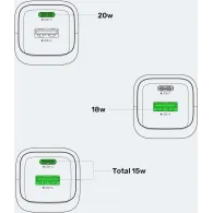 Ładowarka sieciowa Unitek Zeno 20W Dual-Port Gan Wall Charger P1128ABK01-EU - 1x USB-A, 1x USB-C, Czarna