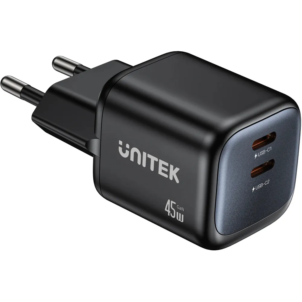 Ładowarka sieciowa Unitek Zeno 45W GaN Wall Charger P1129ABK01-EU - 2x USB-C, Czarna