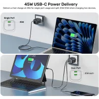 Ładowarka sieciowa Unitek Zeno 45W GaN Wall Charger P1129ABK01-EU - 2x USB-C, Czarna