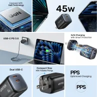 Ładowarka sieciowa Unitek Zeno 45W GaN Wall Charger P1129ABK01-EU - 2x USB-C, Czarna