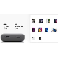 Powerbank AUKEY Mini 10000mAh 22,5W PB-Y55 - 1x USB-C, 1x USB-A, Szary