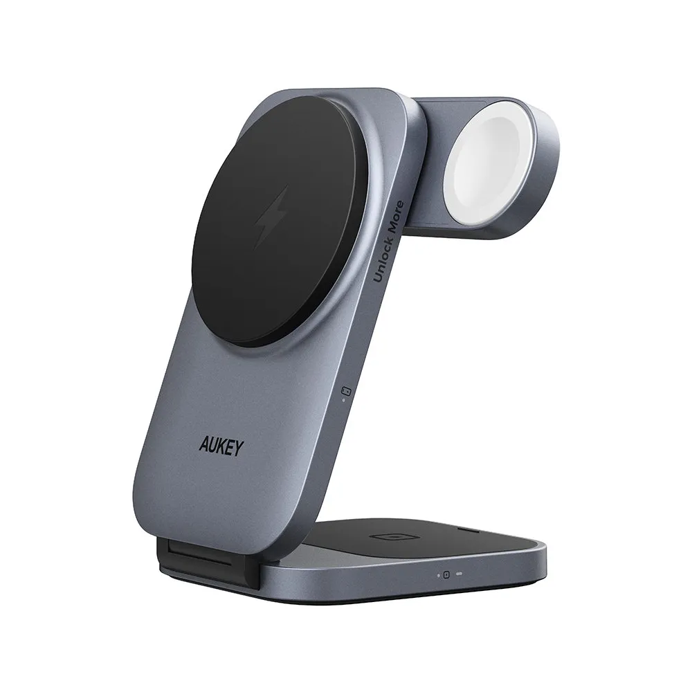 Ładowarka bezprzewodowa AUKEY MagFusion Z LC-MC312 - Qi2 15W MagSafe, Ładowarka PD 30W, Etui, Szare