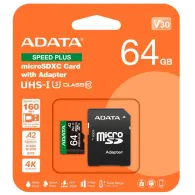 Karta pamięci ADATA Speed Plus MicroSDXC 64 GB UD64GUI3V30A2SP-RA1 - Class 3, UHS-I|U3, A2, V30,  160|140 MB/s